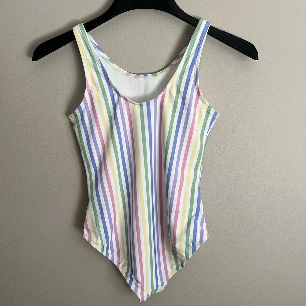 Gap Kids Girls Swimsuit XXL Pastel Rainbow Vertical Stripes Beach Tween - Picture 4 of 5